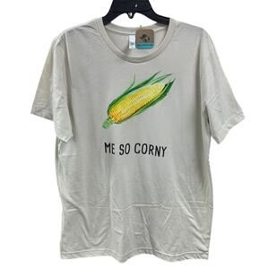 New Hand Printed Womens Large Me So Corny Corn Cob Short Sleeve Tee Shirt